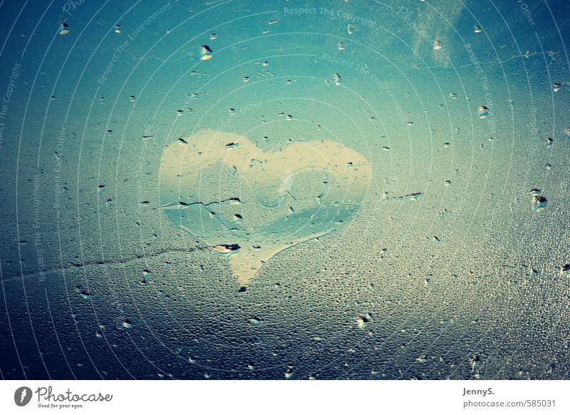 Liebe. Wassertropfen Sommer Wetter Kitsch nass blau Farbfoto Tag Zentralperspektive