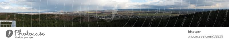 Heimatpanorama Panorama (Aussicht) Wald grün Feld Wolken Hügel Stadt Chemnitz Sachsen Aussichtsturm Ferne Himmel breit groß blau Natur überblicken