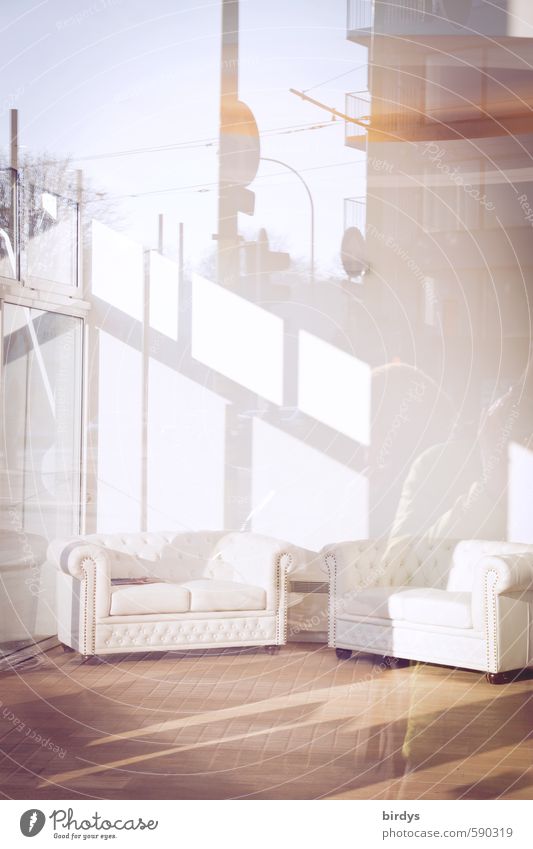 Spiegelungen l draußen scheint drinnen Lifestyle Stil Design Möbel Sofa ästhetisch elegant frisch hell trendy positiv Reichtum modern Ferne Schaufenster