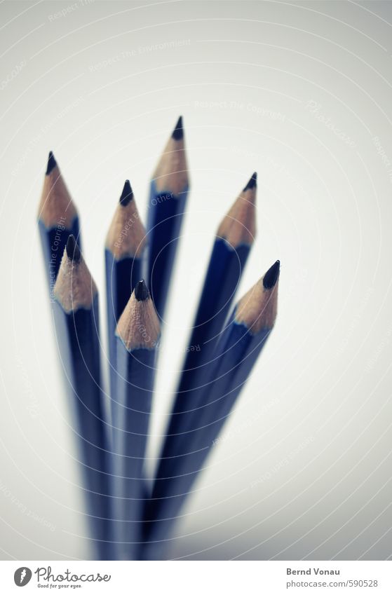 Neuer Anfang Schreibstift frisch hell positiv blau grau schwarz weiß Beginn Bleistift 7 mehrere Büro Kreativität Spitze Scharfer Gegenstand neu Werkzeug