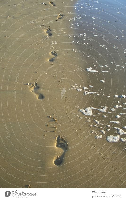 on the beach Strand Meer Wellen Spuren Fußspur gehen Sand Wasser Barfuß