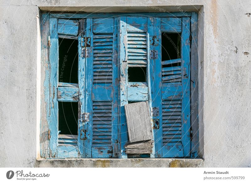 Alter kaputter Fensterladen aus Griechenland Stil Ferien & Urlaub & Reisen Haus Mauer Wand Fassade alt blau Hintergrundbild Europa Grunge Naxos Rust