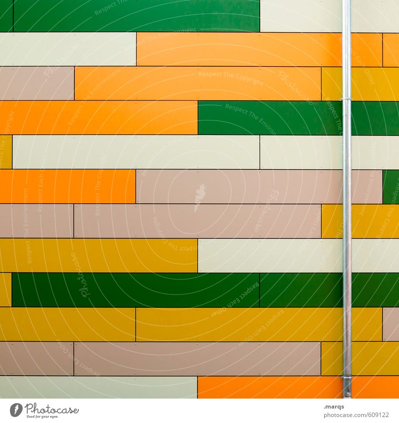 horizontal elegant Stil Design Fassade Regenrinne Metall Kunststoff Streifen Coolness frisch hell modern grün orange weiß Farbe Hintergrundbild Farbfoto