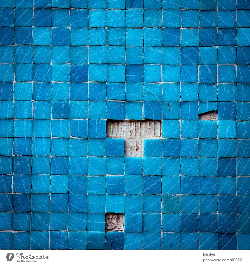 T etris Mauer Wand Ornament kaputt Originalität blau Farbe Vergänglichkeit Wandel & Veränderung Fliesen u. Kacheln Mosaik Strukturen & Formen Quadrat viele