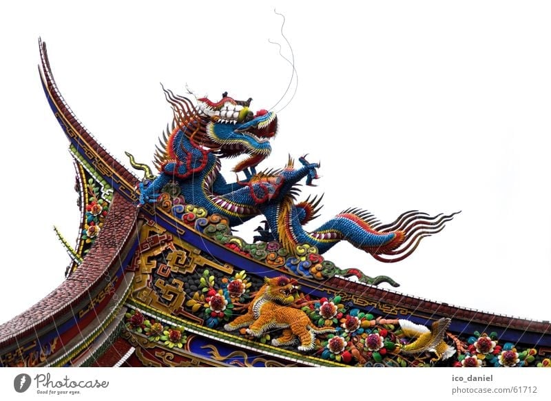 Drachen am Konfuzius Tempel in Taipeh I ruhig Kunst China Gebäude Sehenswürdigkeit Holz alt historisch mehrfarbig Religion & Glaube Taiwan Tiger Asien Republik