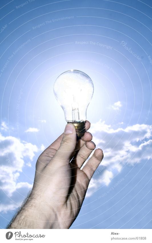 Strom muss nicht gelb sein Licht Kraft Elektrizität Hand Lampe Glühbirne Sonnenenergie Erneuerbare Energie ökologisch sparsam Umweltschutz Zukunft sparen Physik