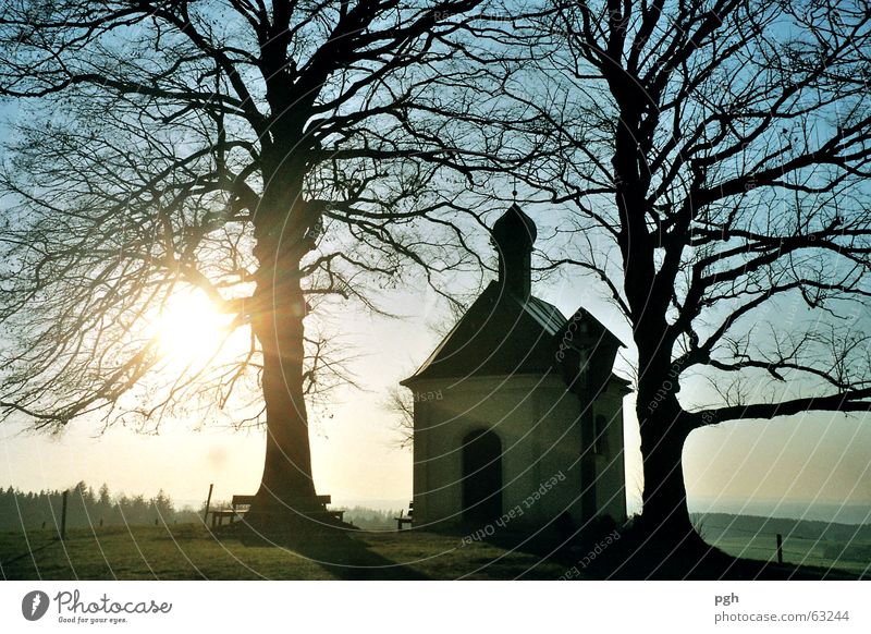 Maria Dank Kapelle mit Sonnenuntergang Stimmung Baum maria dank kapelle in degerndorf magischer ort Himmel blau