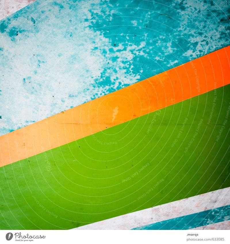 Gestreift elegant Stil Design Mauer Wand Beton Streifen alt Coolness trendy retro grün orange türkis Farbe Verfall Farbfoto mehrfarbig Außenaufnahme Nahaufnahme