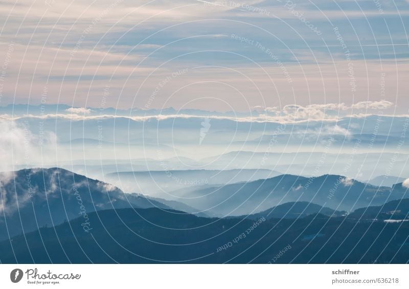 Weite Umwelt Natur Landschaft Himmel Wolken Winter Klima Klimawandel Wetter Schönes Wetter Nebel Hügel Felsen Alpen Berge u. Gebirge Gipfel