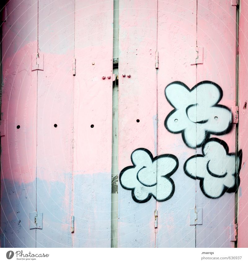 Geschlossen Lifestyle Stil Design Fenster Holz Graffiti hell trendy schön violett rosa Farbe Kreativität Fensterladen geschlossen Blume Farbfoto Außenaufnahme