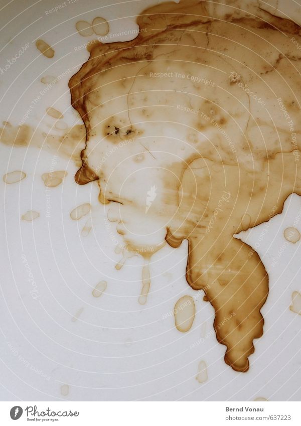 Kaffeesäufernase Kunst Kunstwerk Gemälde braun grau weiß Gastronomie Zufall Tropfen Teller Nase Profil Haare & Frisuren spritzen Flüssigkeit trocknen Abdruck