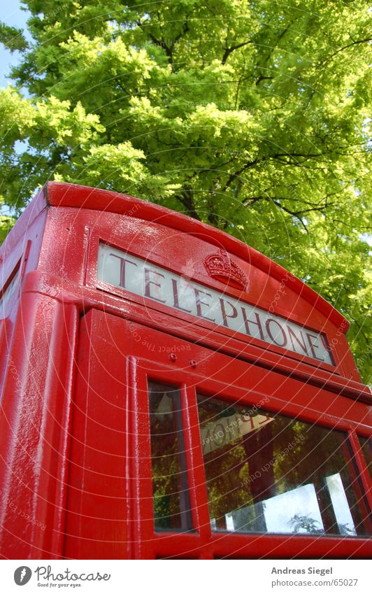 Telephone Telefonzelle rot grün Baum Verständigung England London Kommunizieren