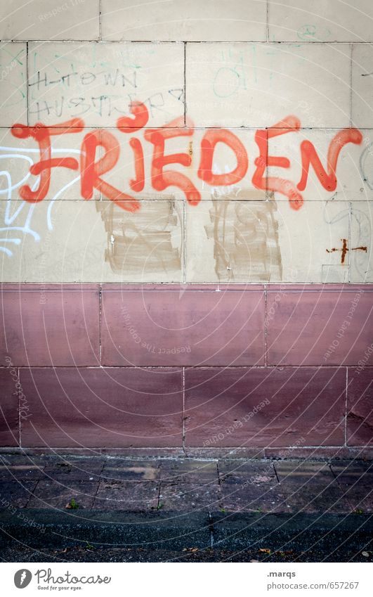 FRIEDEN Lifestyle Stil Subkultur Mauer Wand Schriftzeichen Graffiti Kommunizieren dreckig einfach rot Stimmung Hoffnung Beratung Freiheit Frieden Moral