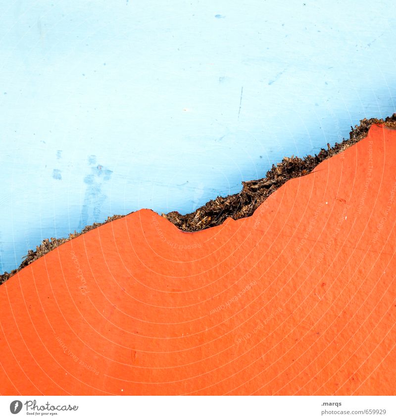 Pressspan Design Mauer Wand Holz Linie alt einfach kaputt orange Farbe Silikat-Mineral hell-blau Hintergrundbild Farbfoto Außenaufnahme Nahaufnahme abstrakt