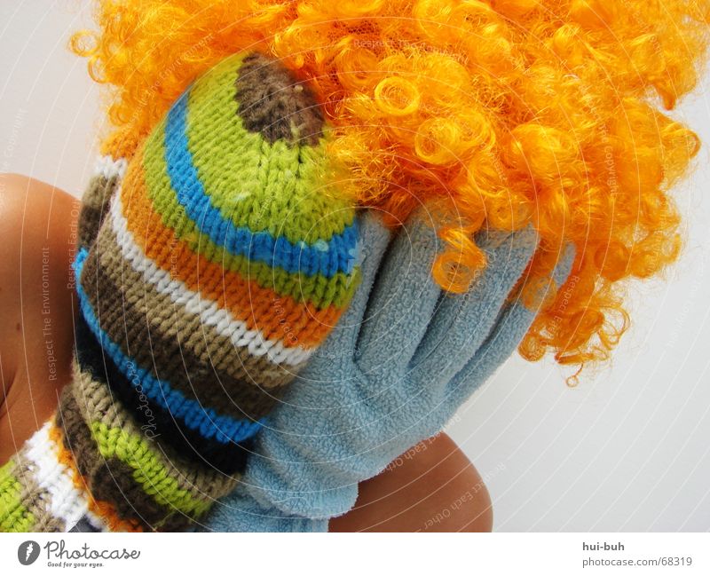 buh- der clown vier Perücke Handschuhe 2 stricken mehrfarbig gestreift Schulter geschlossen Guten Tag 5 Finger weiß hair Haare & Frisuren glove gestirckt