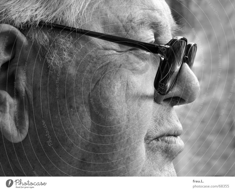 Skepsis skeptisch ernst Mann Silhouette Brille maskulin Vertrauen Wachsamkeit Publikum Mensch Senior 82 jahre Profil zielstrebig Mund beobachten Blick