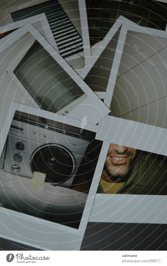 - polaroid - Fotografie Momentaufnahme Arbeit & Erwerbstätigkeit spontan dunkel Fenster Zufall Reflexion & Spiegelung Polaroid Sammlung Radio lachen Decke