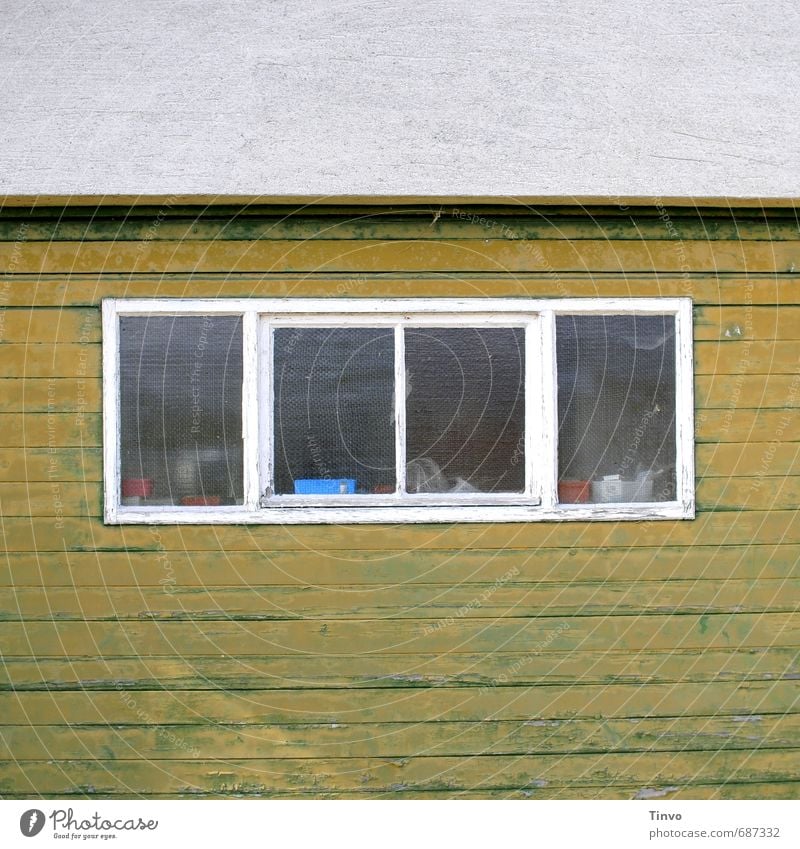 !Trash! eingemottet Hütte Scheune Fassade Fenster hässlich trashig Einsamkeit ungepflegt ausdruckslos Holzwand winterfest verfallen alt Farbfoto Außenaufnahme