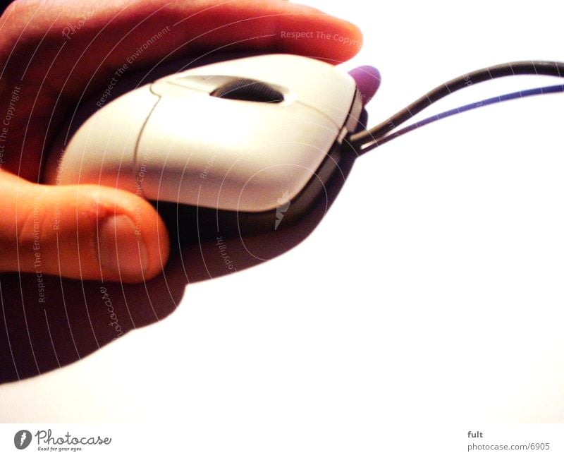 Maus Hand weiß Elektrisches Gerät Technik & Technologie Kabel Computermaus