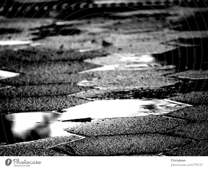Titellos Spiegel Wasser Wetter schlechtes Wetter Traurigkeit dreckig nass Pfütze Wasserlache Regenrinne Bodenbelag gbg weiß-schwarz Schwarzweißfoto