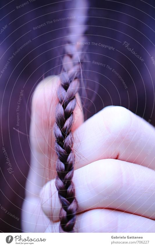 Zöpfchen Finger dünn feminin violett glänzend Zopf Zopfmuster Haare & Frisuren Farbfoto
