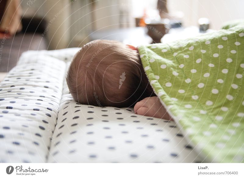 Schlaf schön! Kind Baby Kopf Hand Finger Hinterkopf 1 Mensch 0-12 Monate schlafen Glück natürlich grün weiß Zufriedenheit Sicherheit Geborgenheit Warmherzigkeit