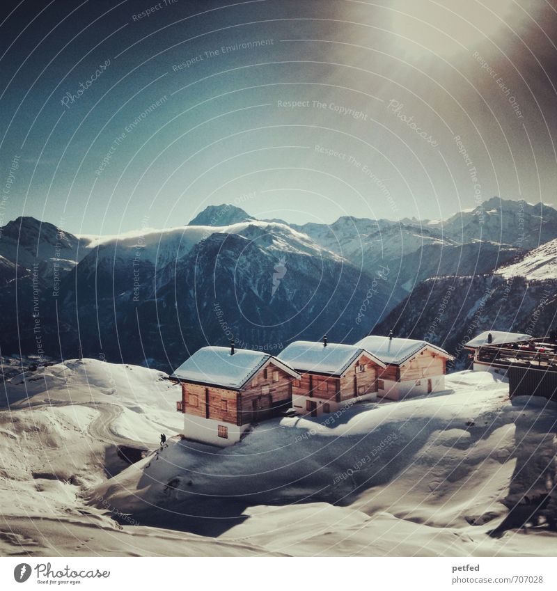 Schweiz Erholung ruhig Ferien & Urlaub & Reisen Winter Schnee Winterurlaub Berge u. Gebirge Haus Wintersport Skifahren Sonne Schönes Wetter Menschenleer Hütte
