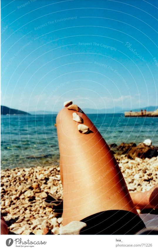 Abgebrochen Meer Strand Kroatien Crès Sommer Bikini schwarz Langeweile Beine Stein Wasser valun Himmel