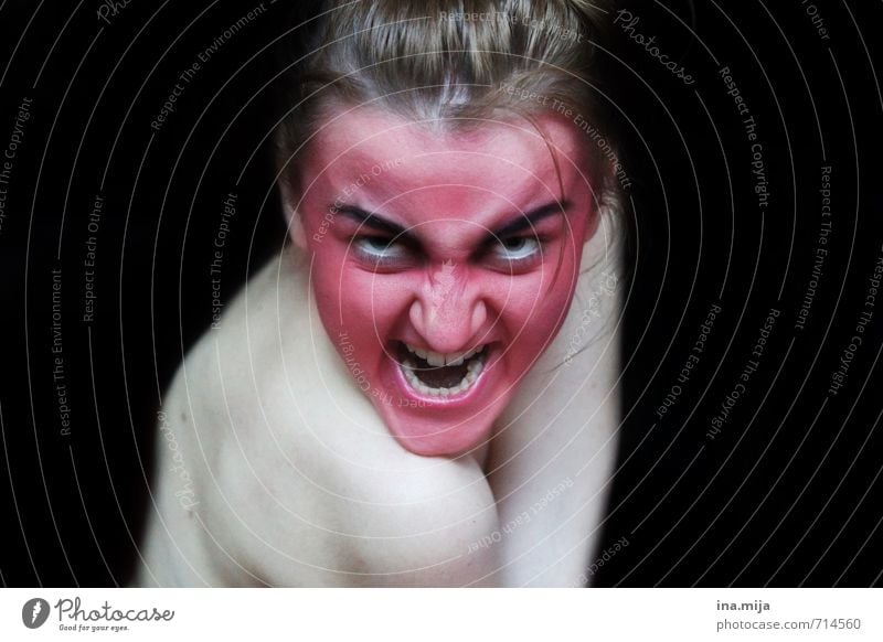 wütendes gruseliges rot bemaltes Gesicht Feste & Feiern Halloween Mensch feminin androgyn Junge Frau Jugendliche 1 18-30 Jahre Erwachsene kämpfen