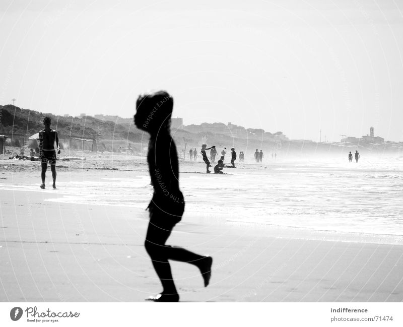 End of summer *serie* Sommer Strand child boy sea wave Sand black white blur walk