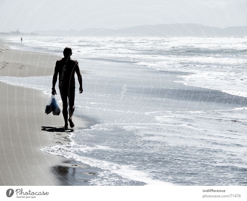 End of summer *serie* Strand Sommer Italien man walk wave sea water Sand walking tuscany
