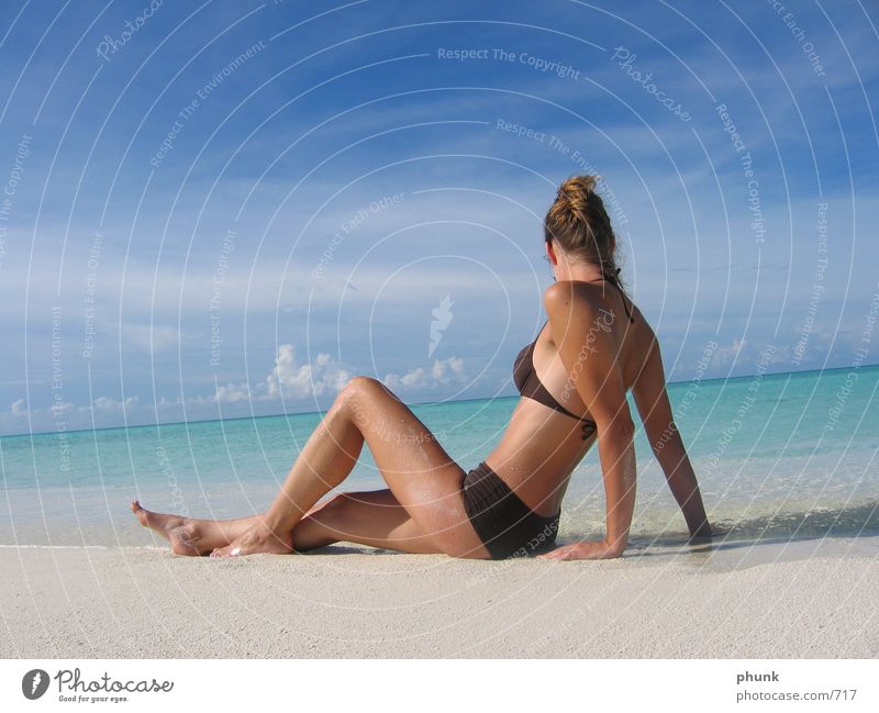 wie in der werbung Riff See Malediven Strand Meer Sandbank Ferien & Urlaub & Reisen tauchen Bikini träumen Horizont Frau schön traumurlaub starnd honeymoon