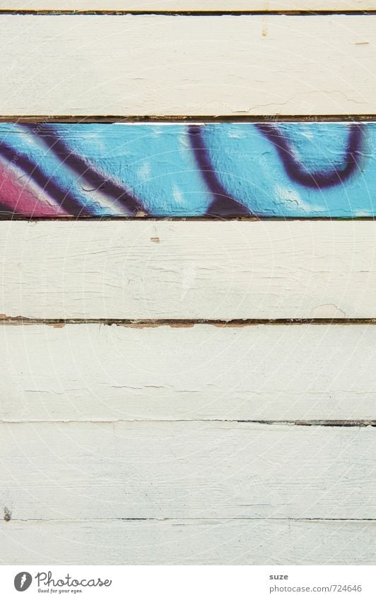 Ersatzteil Kunst Mauer Wand Fassade Holz Zeichen Graffiti Linie Streifen authentisch Coolness einfach trendy einzigartig trashig trocken blau weiß Farbe