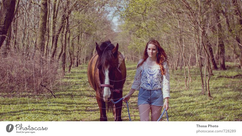 Zusammen ist man weniger allein. Glück Haare & Frisuren Reiten lernen Junge Frau Jugendliche Erwachsene 18-30 Jahre Pferd Tier laufen rennen träumen Wärme