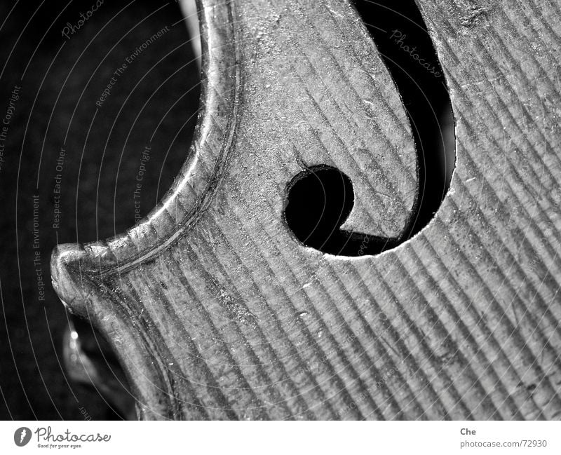 Violinen-F Geige Sehnsucht Romantik Holz schön gestreift dunkel Makroaufnahme Musik Wiederholung Strukturen & Formen Maserung Kontrast Linie alt Schwarzweißfoto