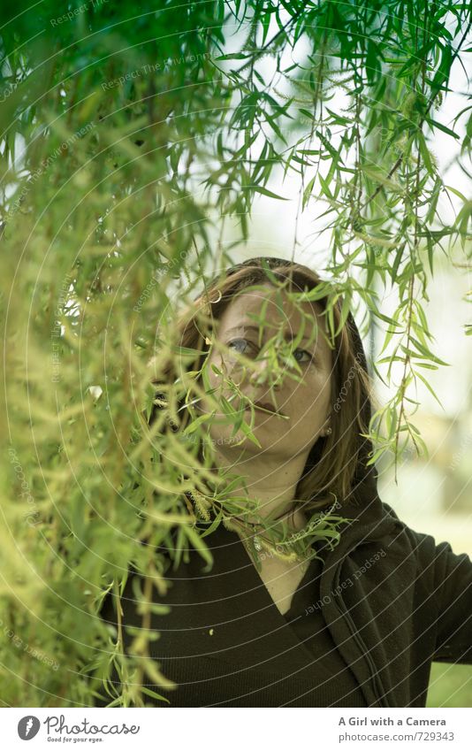 AST 7 I Pretty Bitti Mensch feminin Junge Frau Jugendliche Erwachsene 1 30-45 Jahre grün verstecken Weide Vorhang Gedeckte Farben Außenaufnahme Experiment