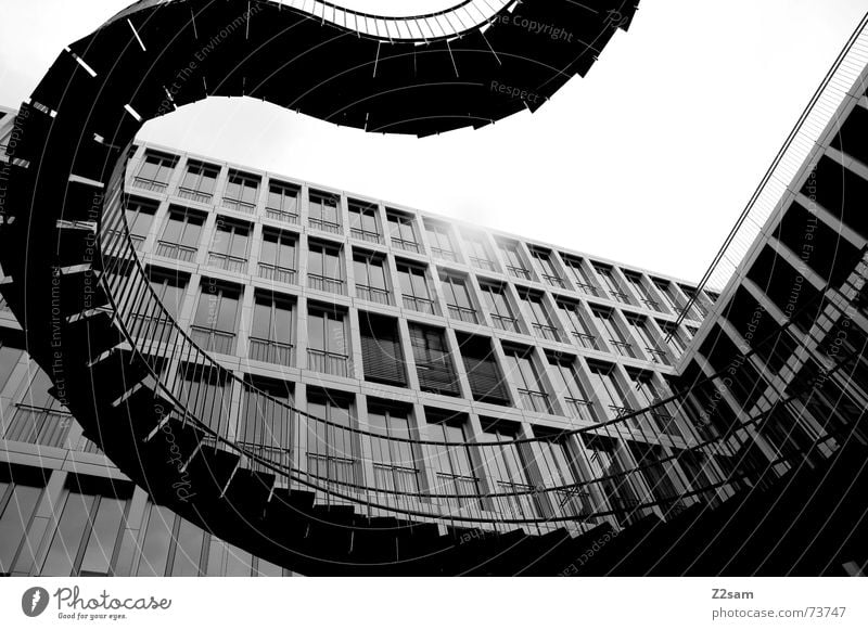 Treppenschlange ins Nichts Haus Kunstwerk architecture Bauernhof modern stairs Geländer Leiter Schwarzweißfoto Strukturen & Formen schlangenförmig Architektur