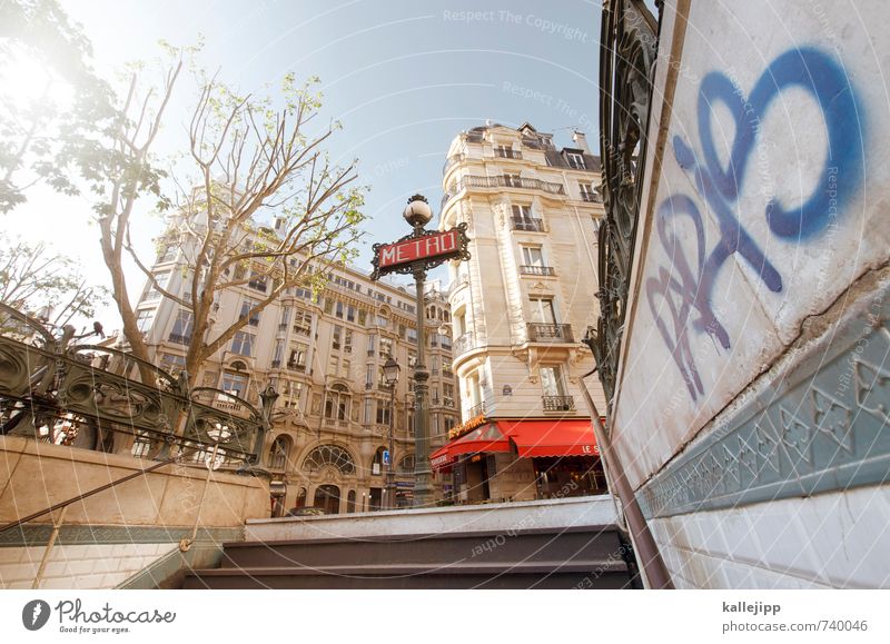 st-michel Stadt Hauptstadt Mauer Wand Graffiti Farbe Paris Paris Métro Treppe Schilder & Markierungen Städtereise aufwärts Eingang Ausgang Weitwinkel Farbfoto