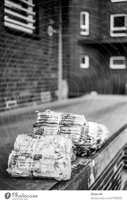 Gebinde Haus Bauwerk Gebäude Fenster grau schwarz weiß Zeitschrift Mauerstein Kontrast Unschärfe Schwarzweißfoto Menschenleer Textfreiraum Mitte Tag
