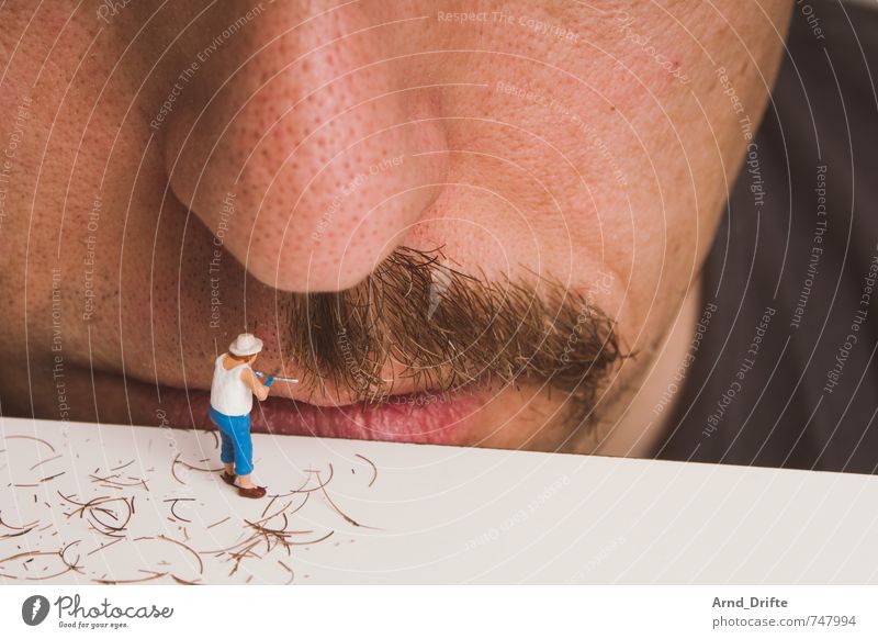 Die Schnurriarbeiten stagnieren. Körperpflege Rasieren Friseur Gartenarbeit Mensch maskulin Mann Erwachsene Kopf Nase Mund Bart 1 30-45 Jahre Oberlippenbart