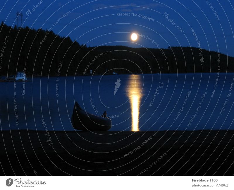 Mondaufgang Nacht See Kanu Strand Licht ruhig Schweden