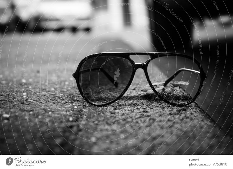 Durchblick schön Krankheit Optiker Brille Sonnenbrille Pflanze Wildpflanze Unkraut Menschenleer Straße PKW Accessoire Stein liegen alt kaputt grau schwarz weiß