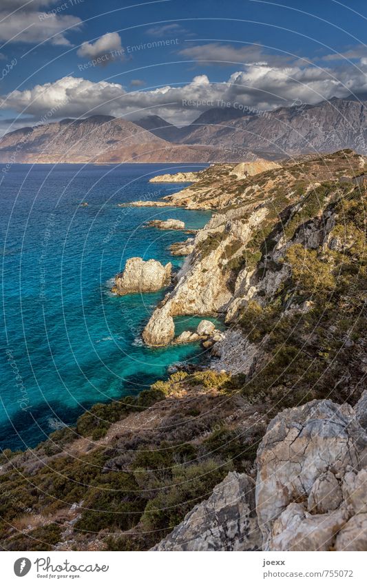 Ausblick Ferien & Urlaub & Reisen Ferne Freiheit Sommer Meer Insel Landschaft Wasser Himmel Wolken Schönes Wetter Berge u. Gebirge Küste Kreta gigantisch groß