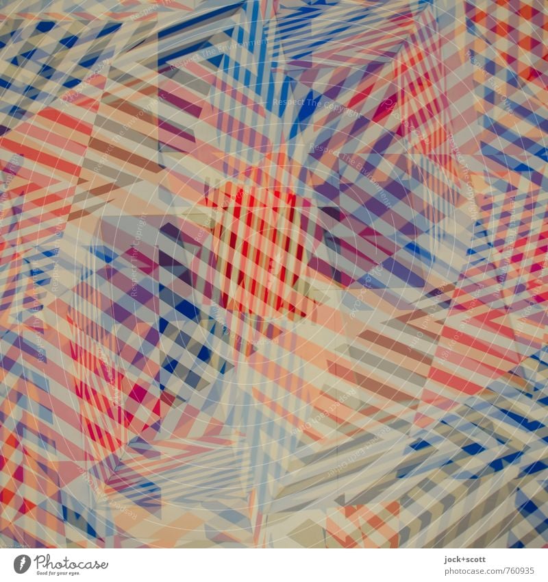 Wirrwarr Farbraum Grafik u. Illustration Streifen Netzwerk kariert eckig blau rot unbeständig chaotisch komplex Surrealismus Irritation Doppelbelichtung