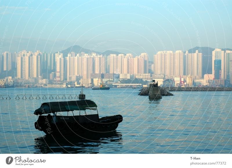 Boat alone, Hong Kong Hongkong a kung ngam san wan ho shau architecture boat Skyline contrast Mauer