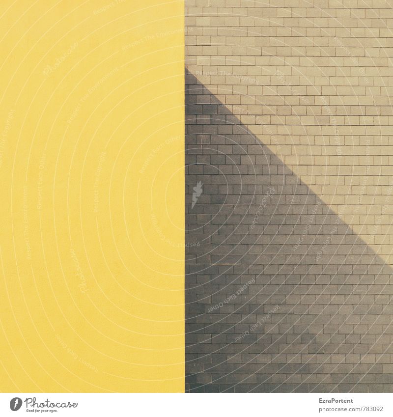 wirft der Schatten das Licht Haus Bauwerk Gebäude Architektur Mauer Wand Fassade Stein Linie ästhetisch eckig gelb grau Design graphisch Grafik u. Illustration