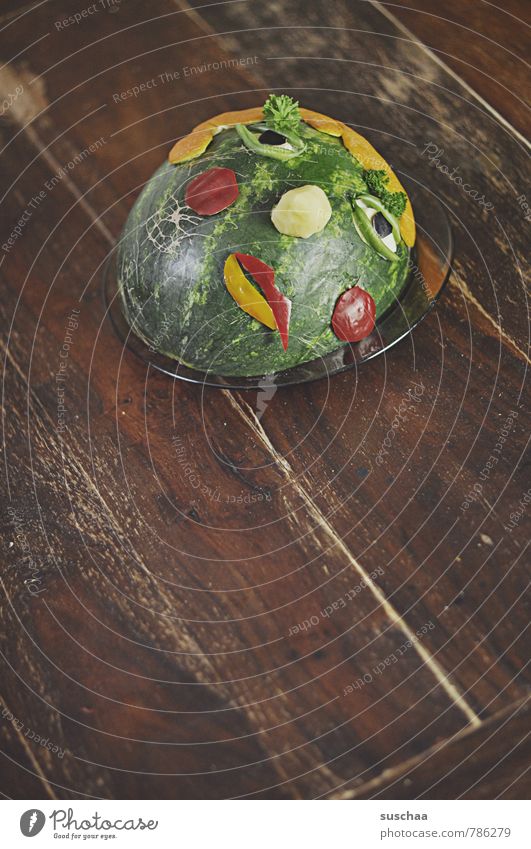 melonenkopfgesicht Lebensmittel Gemüse Frucht Ernährung Kunst Kunstwerk Skulptur Holz hässlich Kitsch lecker lustig verrückt Freude Melone Gesicht