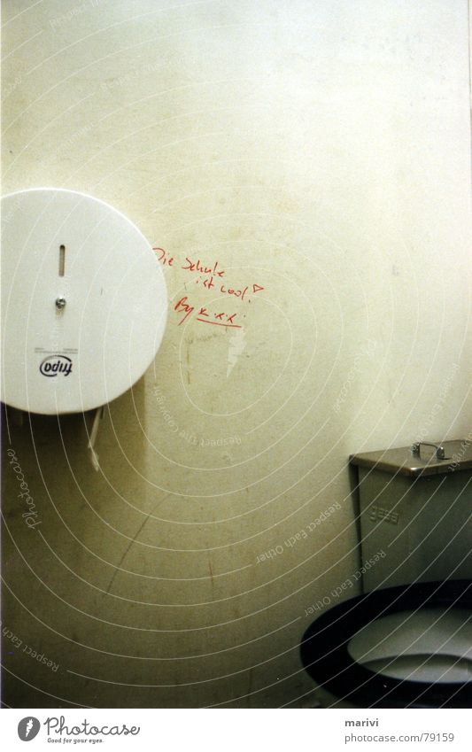 coole schoole Toilettenpapier Müllbehälter Redewendung Wandmalereien WCsitz rund positiv fantastisch Freude lässig Schulgebäude beeindruckend unbeobachtet