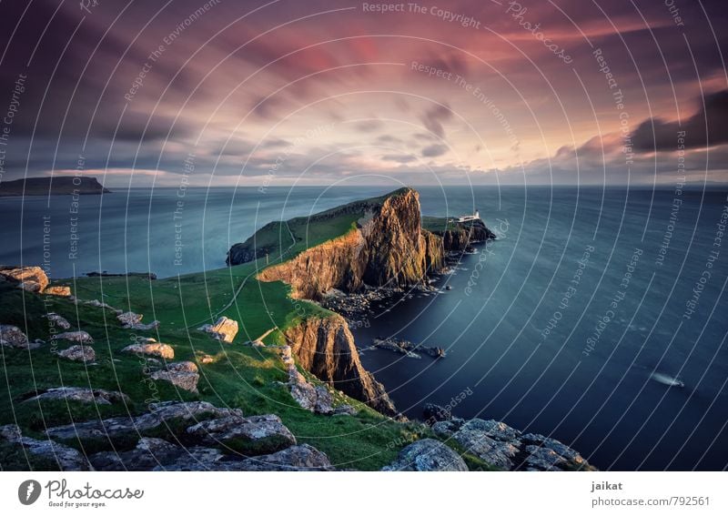 Schottischer Leuchtturm Natur Landschaft rosa Schottland Neist Point Isle of Skye Lighthouse Sonnenuntergang Abenddämmerung Hebriden