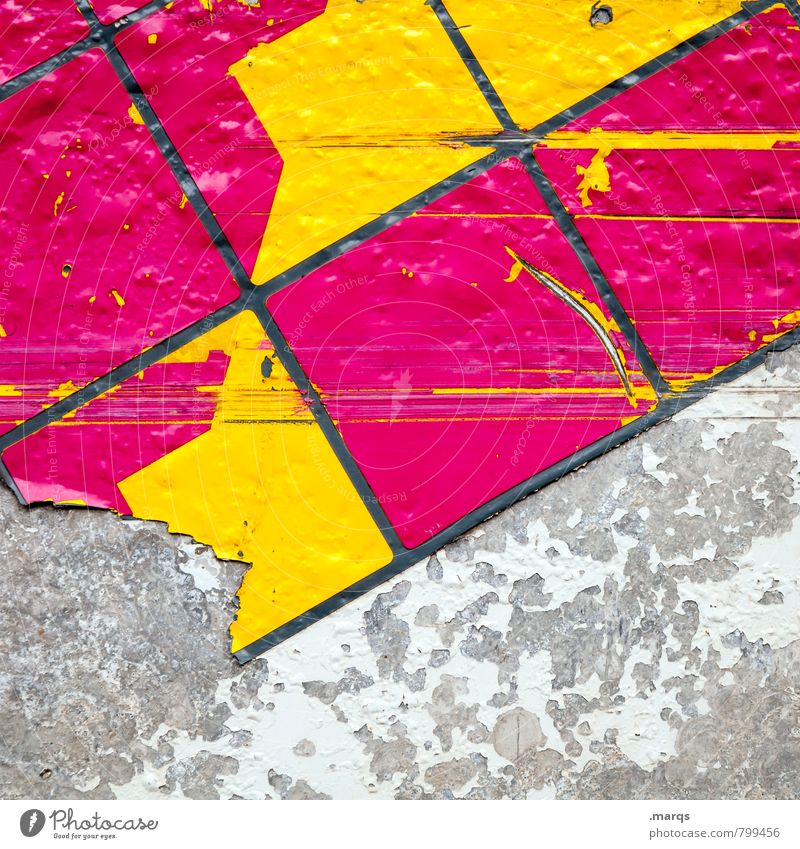 Abriss Stil Design Mauer Wand Kunststoff Linie Mosaik Coolness trendy einzigartig kaputt gelb grau rosa Farbe Verfall Kratzer Hintergrundbild Farbfoto